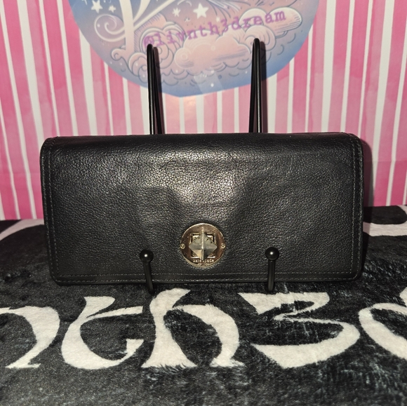 Kate Spade Black Leather Wallet Vintage - Picture 1 of 10
